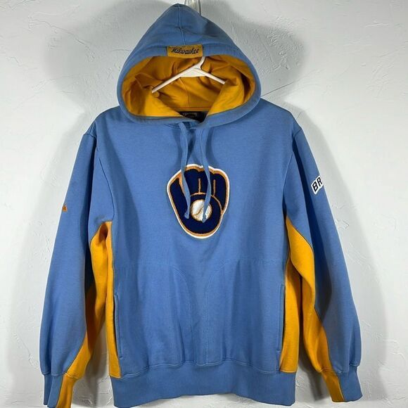 🔥⚾️ Vintage MILWAUKEE BREWERS     Embroidered Hoodie Sweatshirt Sz S - PERFECT - Picture 1 of 11